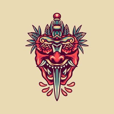 Mask And Sword Retro Illustration