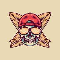 Summer Skull And Surfboard Retro Illustration vector