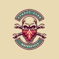 Skull Street Club Motorcycle Retro Illustration vector