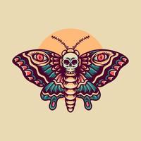 cráneo mariposa retro ilustración vector