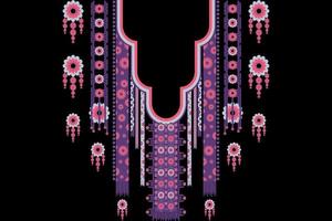 An indigenous embroidery design based on Mexican geometric shapes is used as a background and neck pattern. vector