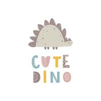 lindo estampado de dinosaurio. elegante diseño escandinavo. plantilla para carteles infantiles, impresión en camisetas, postales. ilustración vectorial, garabato vector