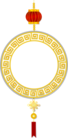 motif doré de cercle chinois avec des éléments d'asie orientale et une lanterne sur le dessus png