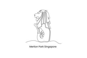 Depok, Indonesia-August 24, 2022 Continuous one line drawing Merlion fountain landmark . Landmarks concept. Single line draw design vector graphic illustration.