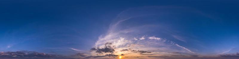 Seamless evening  blue sky hdri panorama 360 degrees angle view with zenith and beautiful clouds for use in 3d graphics as sky dome or edit drone shot photo