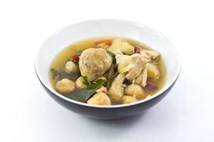 Thai Dishes - Spicy soup made from  Mushrooms and Chicken Meat photo