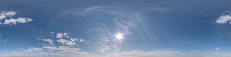 clear blue sky with beautiful clouds. Seamless hdri panorama 360 degrees angle view without ground for use in 3d graphics or game development as sky dome or edit drone shot photo