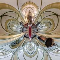 tiny planet transformation of spherical panorama 360 degrees. Spherical abstract view inside catholic gothic church. Curvature of space. photo