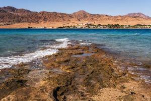 panorama in mountain range at sinai egypt similar to Martian landscapes with sea view photo