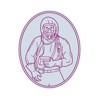 Worker Haz Chem Suit Oval Mono Line vector