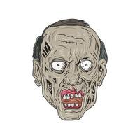 dibujo frontal de cabeza de zombie vector