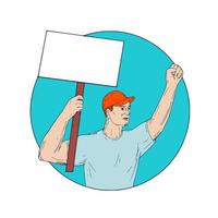 Union Worker Activist Placard Protesting Fist Up Circle Drawing vector