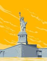 Statue of Liberty on Liberty Island New York USA WPA Poster Art vector