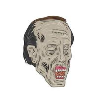 dibujo de vista de tres cuartos de cabeza de zombie vector