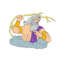 Zeus Wielding Thunderbolt Lightning Drawing vector