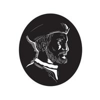 Jacques Cartier French Explorer Oval Woodcut vector