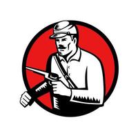 Union Soldier With Pistol Circle Woodcut vector