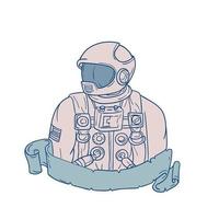 Astronaut Bust Ribbon Drawing vector