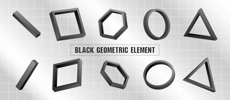 vector gráfico de ilustración 3d geométrico negro establecido en fondo de patrón de cuadrícula de plata brillante retro futurista