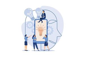 the company is engaged in a joint search for ideas, an abstract human head filled with ideas of thought and analytics. flat design modern illustration vector