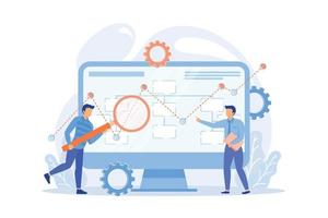 analista de personas diminutas y científico de datos que trabaja con datos. modelo de negocio basado en datos, estrategias integrales de datos ilustración vectorial vector