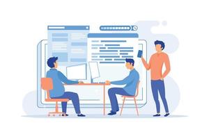 desarrollo de software del sistema solución de software todo en uno, modernización del sistema central, software basado en web, sistemas de base de datos y creación de aplicaciones diseño plano ilustración moderna vector