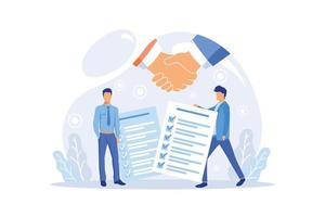 Business people sign contract concept. Characters checking agreement. Corporate document data protection, terms and conditions and privacy policy concept