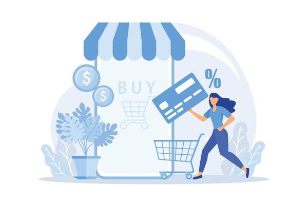 Mobile based marketplace Mobile based shopping, e-shop app purchase, e-commerce application, online marketplace, buy goods with smartphone  flat design modern illustration