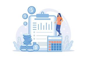 Balance sheet cartoon web icon. Accounting process, finance analyst, calculating tools. Financial consulting idea. Bookkeeping service. flat design modern illustration vector