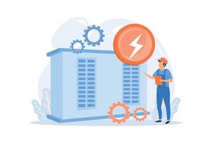 Power station, electrical energy generation, electricity production  vector illustration