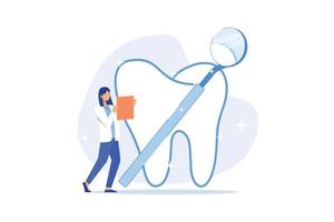 servicio de atención dental, examen de dientes, procedimiento clínico, visita a un dentista, examen periodontal, prueba oral completa diseño plano ilustración moderna vector