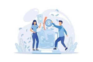 sponsors giving donations to startup project. Person raising money online, financial growth flat vector illustration. Crowdfunding, internet, cooperation concept