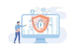 Cyber security risk Cyber security report analysis, risk mitigation management, protection strategy, identify digital threat Flat vector Modern illustration