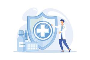 programa de vacunación programa de inmunización, prevención de enfermedades infecciosas, vacuna, protección de la salud, salud pública diseño plano ilustración moderna vector