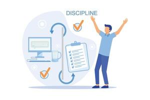 Discipline concept Working day idea metaphor. Daily affairs of person, Fulfillment of planned plans according to regulations flat vector modern design illustration