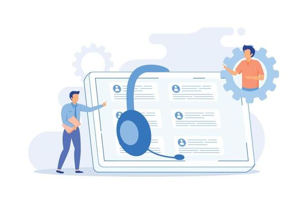 Customer self-service E-support system, electronic proactive customer, online assistance, FAQs knowledge base, representative free shop flat design modern illustration