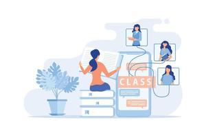 E-learning Online education, home schooling, online classes, training and courses. Web tutorials concept. Education vlog. Distance web learning with education platform, workshop, webinar illustration vector