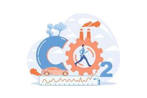 high levels carbon dioxide CO2 atmosphere. Industrial emissions affect changes in carbon dioxide concentration. Causes of climate change on planet. Problems of environment and ecology Illustration vector