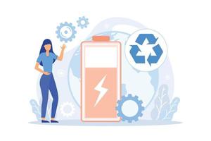 Eco battery Eco charging solution, environmentally friendly battery, innovative eco-solution, rechargeable, energy storage technology flat design modern illustration vector