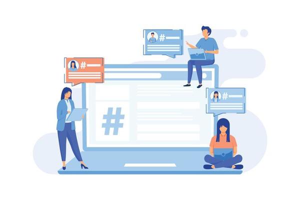 Microblogging marketing service, social media content, quick audience interactions, instant messaging, content production flat design modern illustration