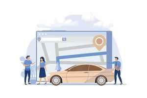 Gps system, cartography display, location on the city map, navigation in the smartphone and tablet, the path is paved to the car. flat design modern illustration vector