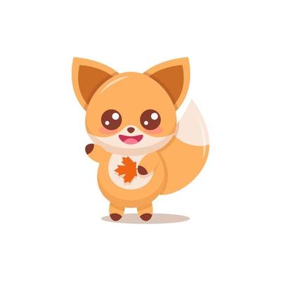 cartoon character kawaii fox with maple leaf