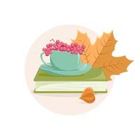 vector autumn illustration book and glass with berries