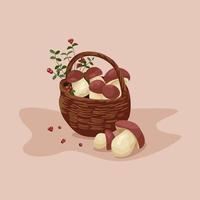 vector illustration basket with mushrooms