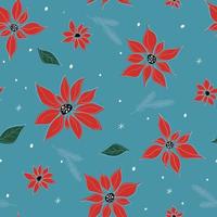 Seamless pattern with Christmas poinsettia flower. Winter New Year's print with snowflakes. Vector graphics.
