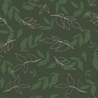 Seamless pattern with abstract tree branches with leaves. Natural line art. Vector graphics.