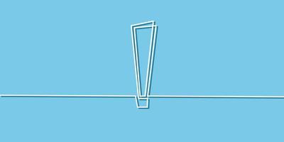 Continuous line of Exclamation mark on blue background. vector