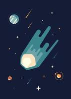 Poster with comet in outer space. vector