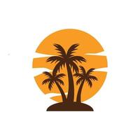 ilustración de puesta de sol y cocoteros, diseño vectorial que es muy adecuado para sitios web, logotipos, pancartas, aplicaciones, iconos, etc. vector