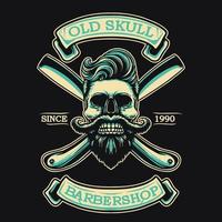 Skull Barbershop Vintage Retro Illustration vector